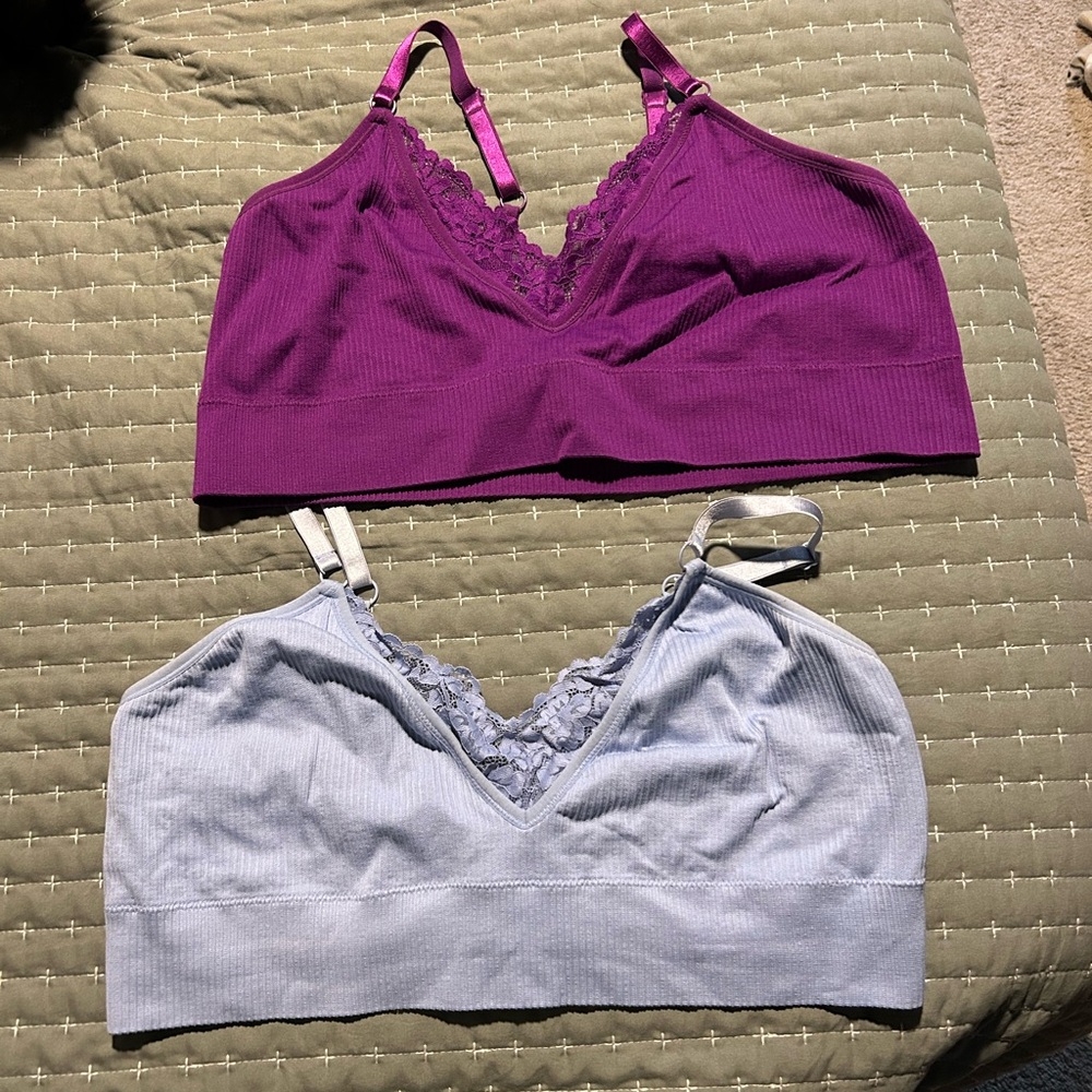 Torrid Purple and Light Blue Lace Trim Bras